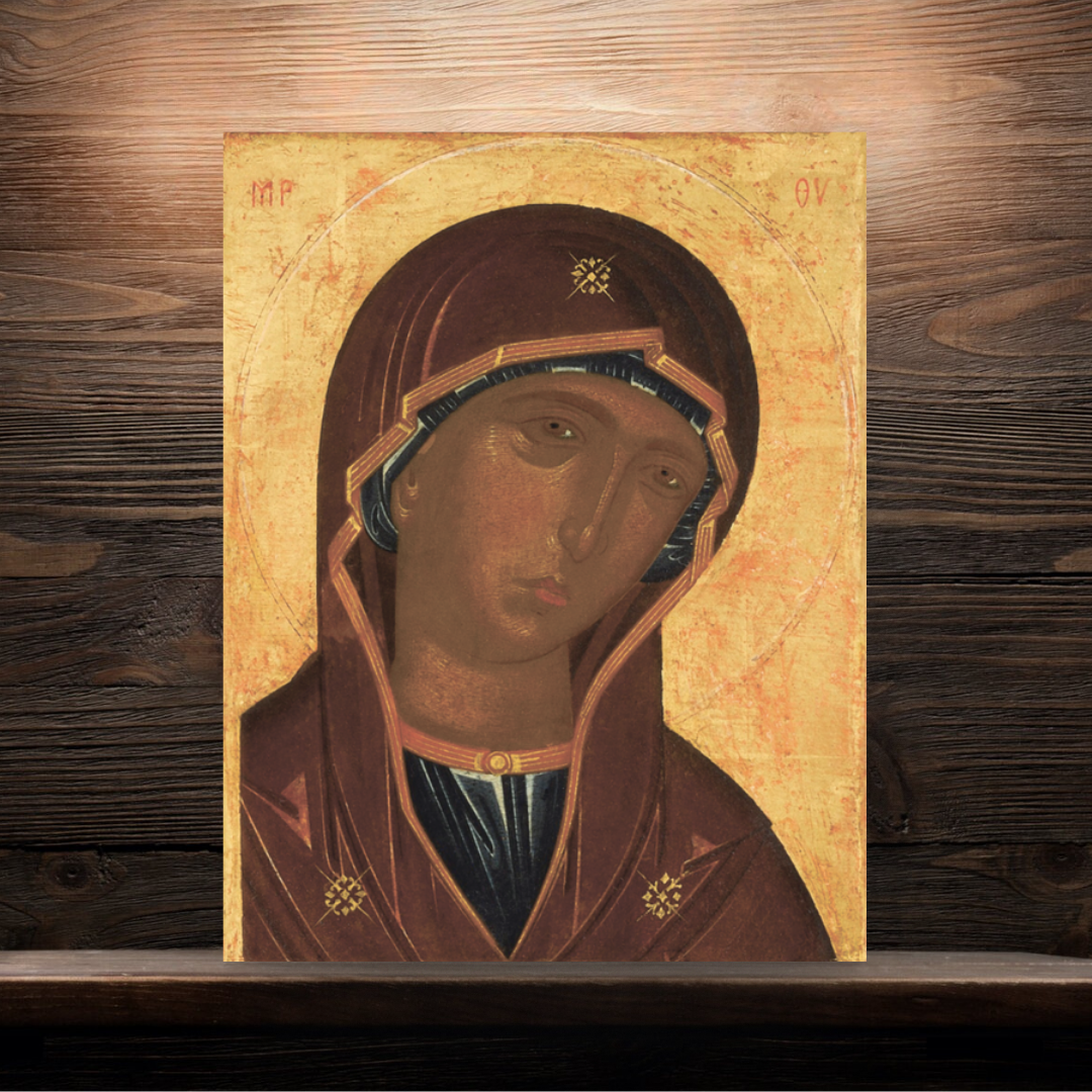 Handmade Orthodox icon with mineral pigment print and wax finish