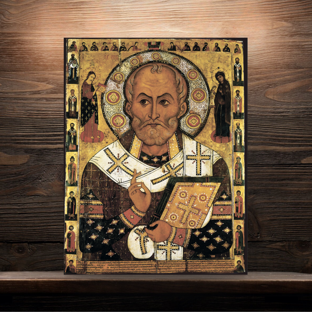 Traditional Russian Orthodox icon with strict Byzantine composition