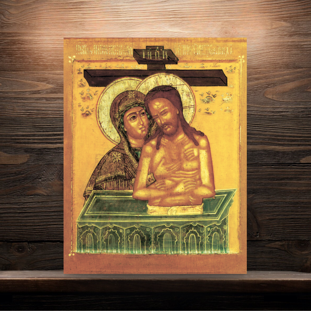 Orthodox Icon of Virgin Mary “Do Not Weep for Me Mother” – Lamentation of Christ – Byzantine Style Wooden Religious Icon Wall Art