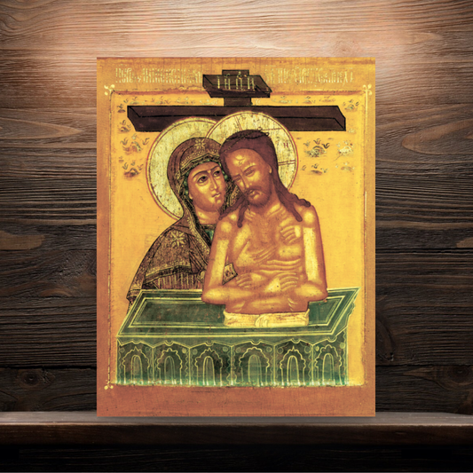 Orthodox Icon of Virgin Mary “Do Not Weep for Me Mother” – Lamentation of Christ – Byzantine Style Wooden Religious Icon Wall Art