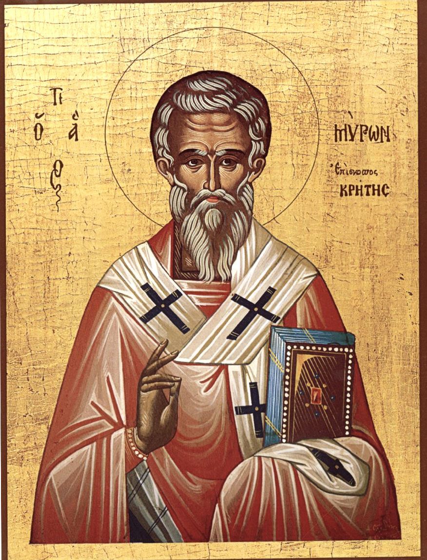 Holy Hierarch Myron, Bishop of Crete. Wooden orthodox icon.