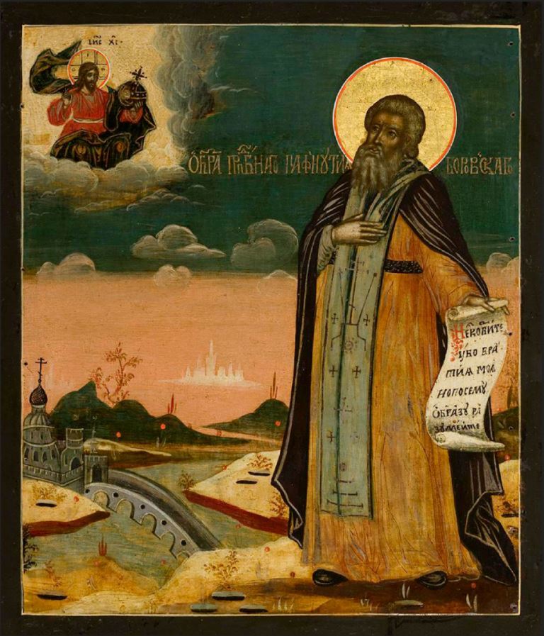 Saint Abbot Venerable Paphnutius of Borovsk. Wooden orthodox icon.