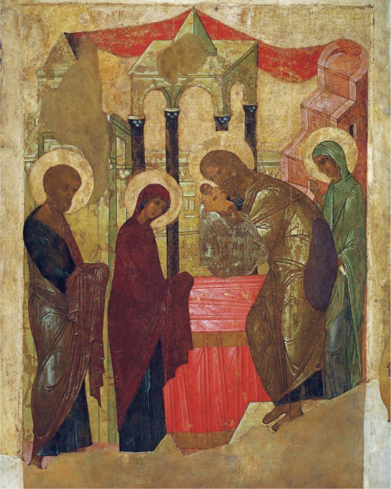 The Meeting of the Lord by Andrei Rublev. Wooden orthodox icon.