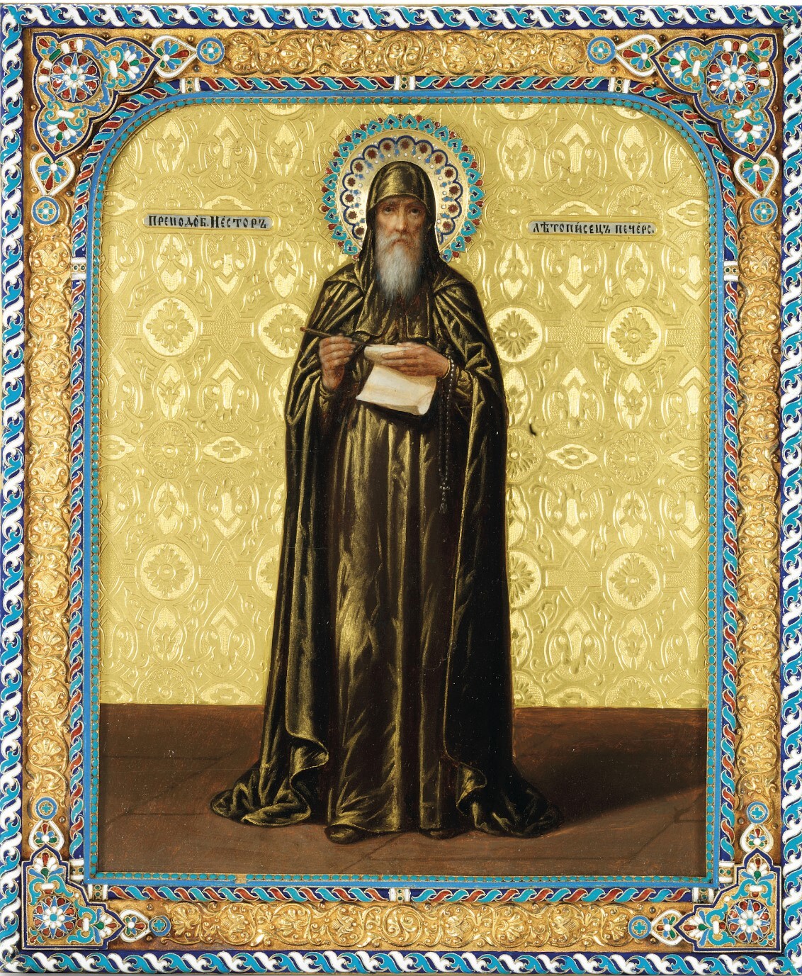 Nestor the Chronicler of the Kiev Caves. Wooden orthodox icon.