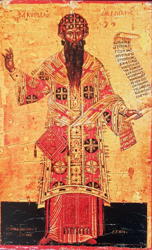 Saint Cyril, Archbishop of Alexandria. Wooden orthodox icon.