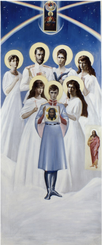 The Holy Royal Martyrs (The Romanov Royal Family). Wooden orthodox icon.