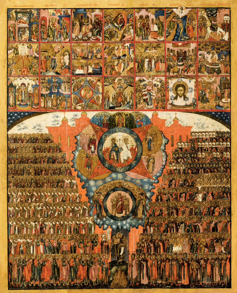 Synaxis of All Saints with Gospel Feasts Orthodox Wooden Icon