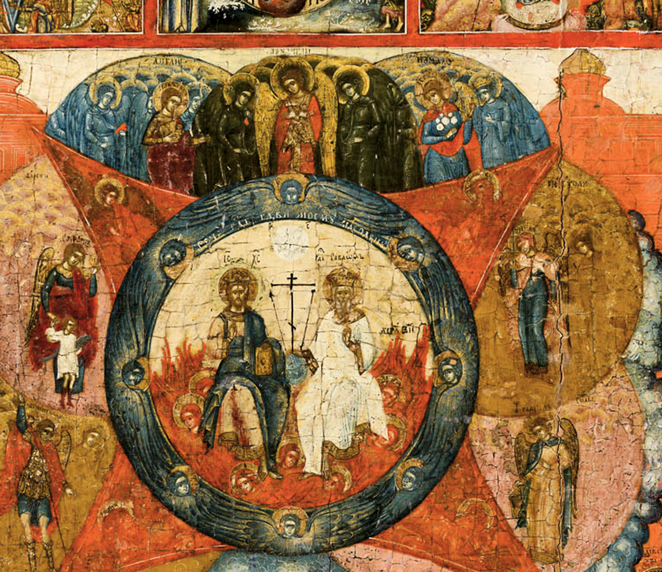 Icon of saints worshiping the Lamb inspired by Revelation