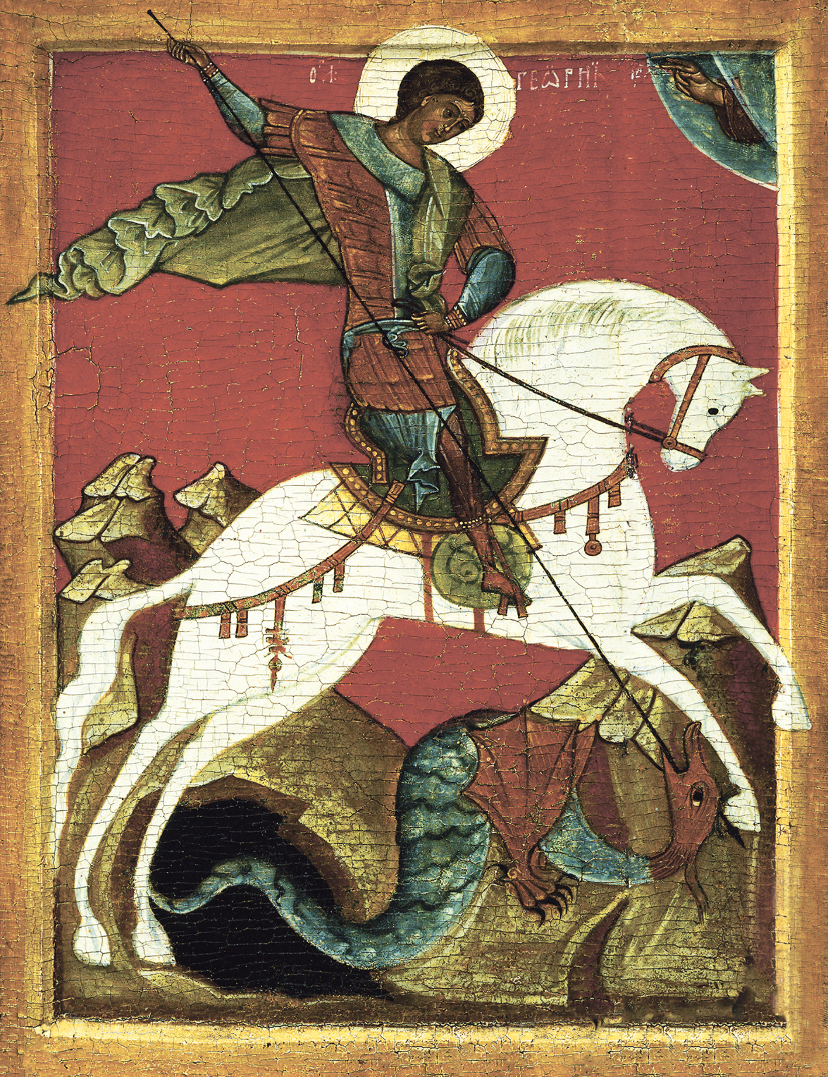 Icon of Saint George in battle with dragon symbol of faith and protection