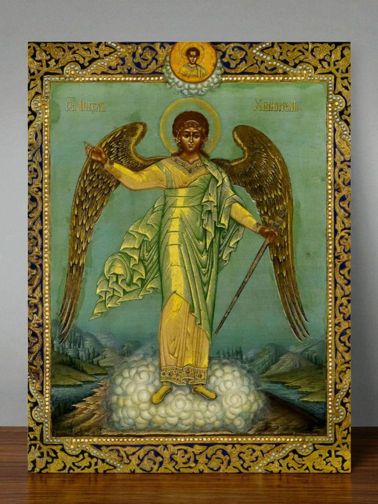 Guardian Angel Orthodox Icon Wooden Religious Wall Art Christian Decor for Prayer Corner or Gift
