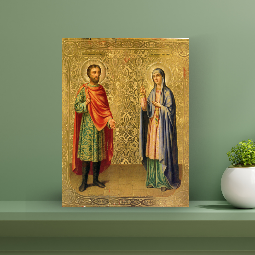 Wooden Icon Of Saints Adrian And Natalia Of Nicomedia Handmade Orthodox Christian Couple Patron Saints Of Marriage And Family Wall Decor Gift