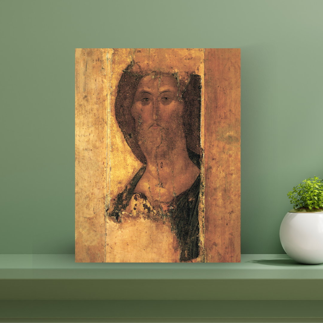 Devotional wall icon of Jesus Christ Pantocrator featuring Rublev’s gentle and serene brushwork, bringing sacred tradition to life in modern Orthodox homes.