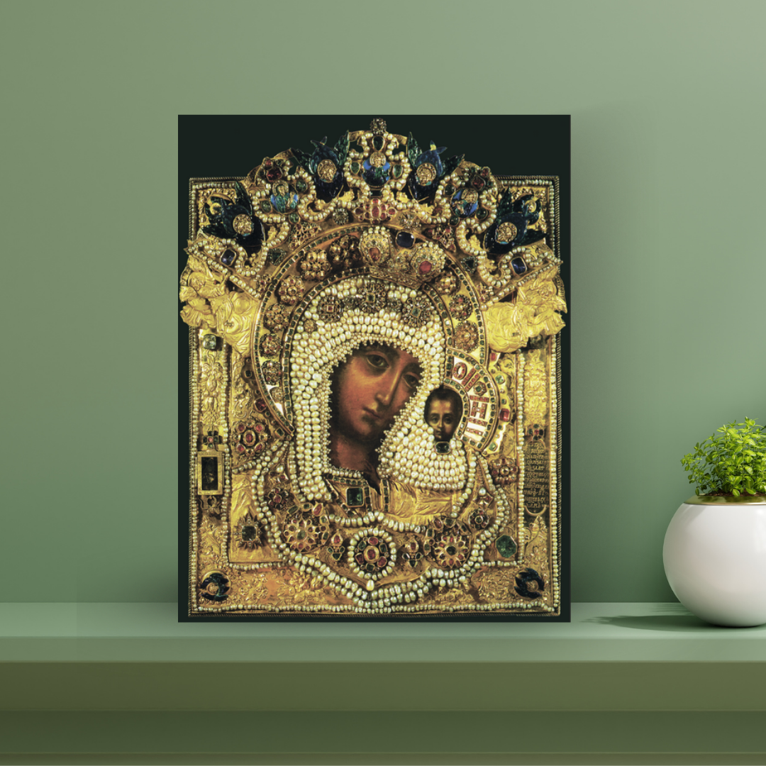 Sacred reproduction of icon once housed in Ascension Monastery of the Kremlin Icon of Our Lady of Kazan handmade spiritual gift for Orthodox Christians