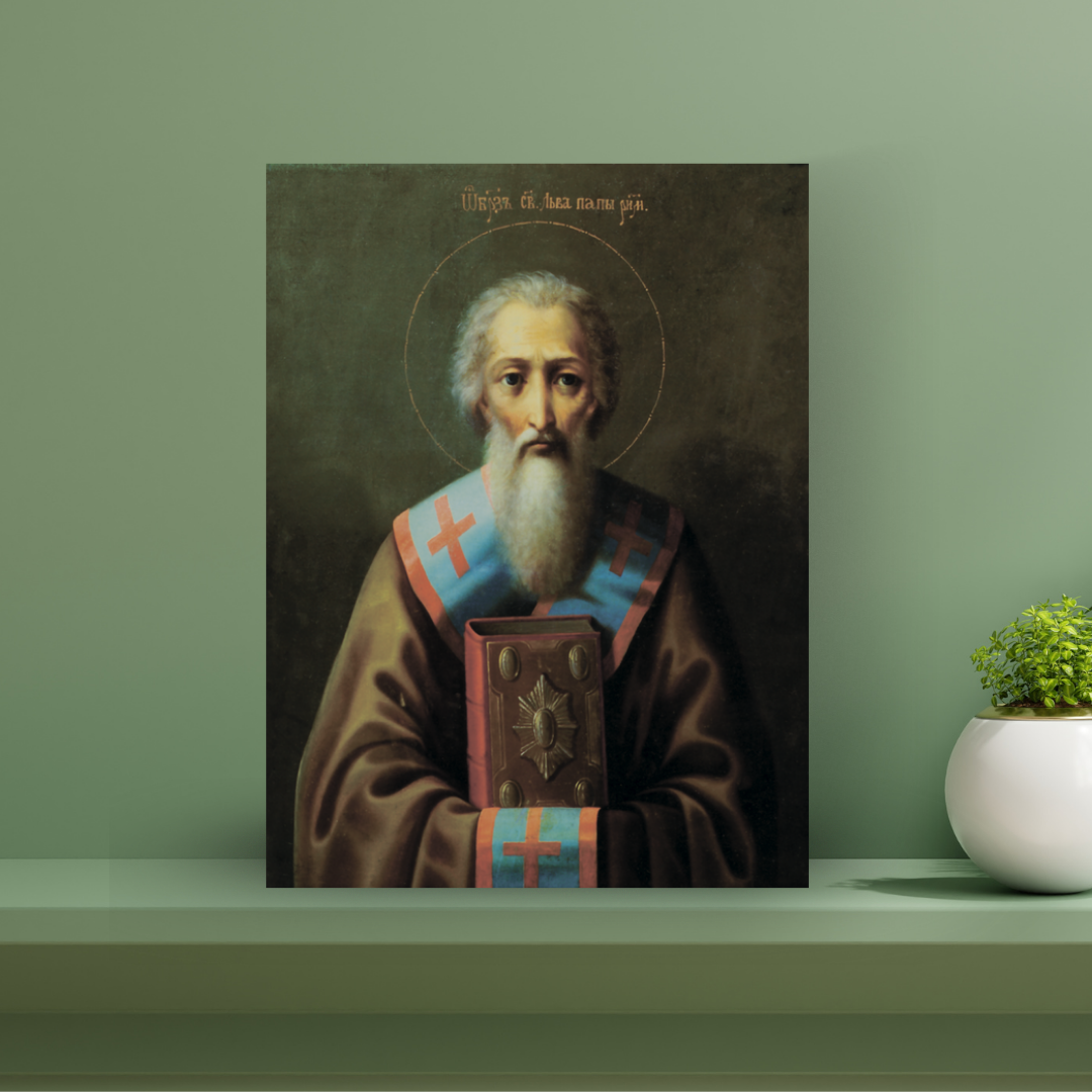 Orthodox Icon of St. Leo the Great – Handmade Wooden Icon | Pope Leo I, Defender of Rome & Christian Faith