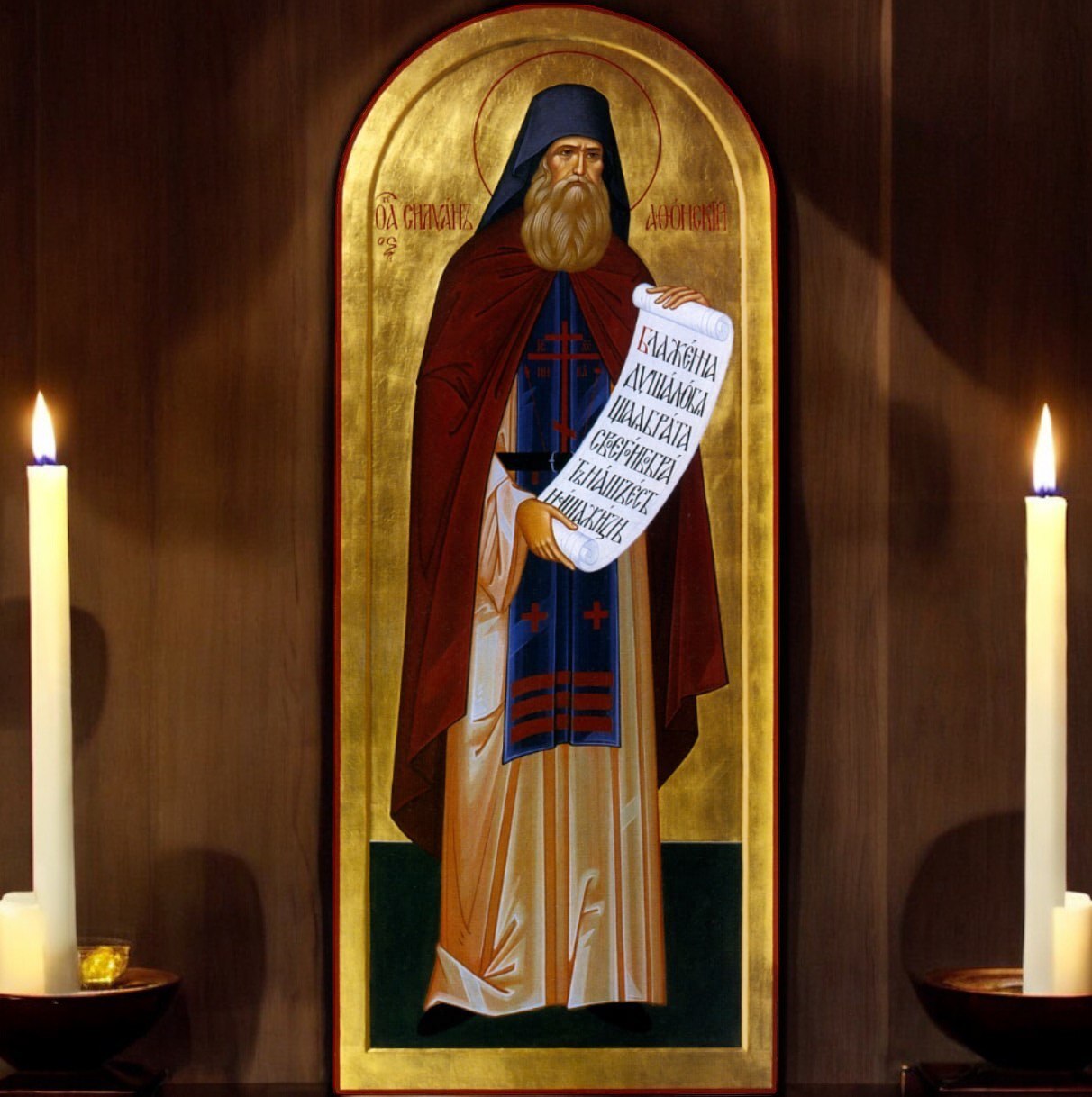 Saint Venerable Silouan of Athos. Wooden orthodox icon.