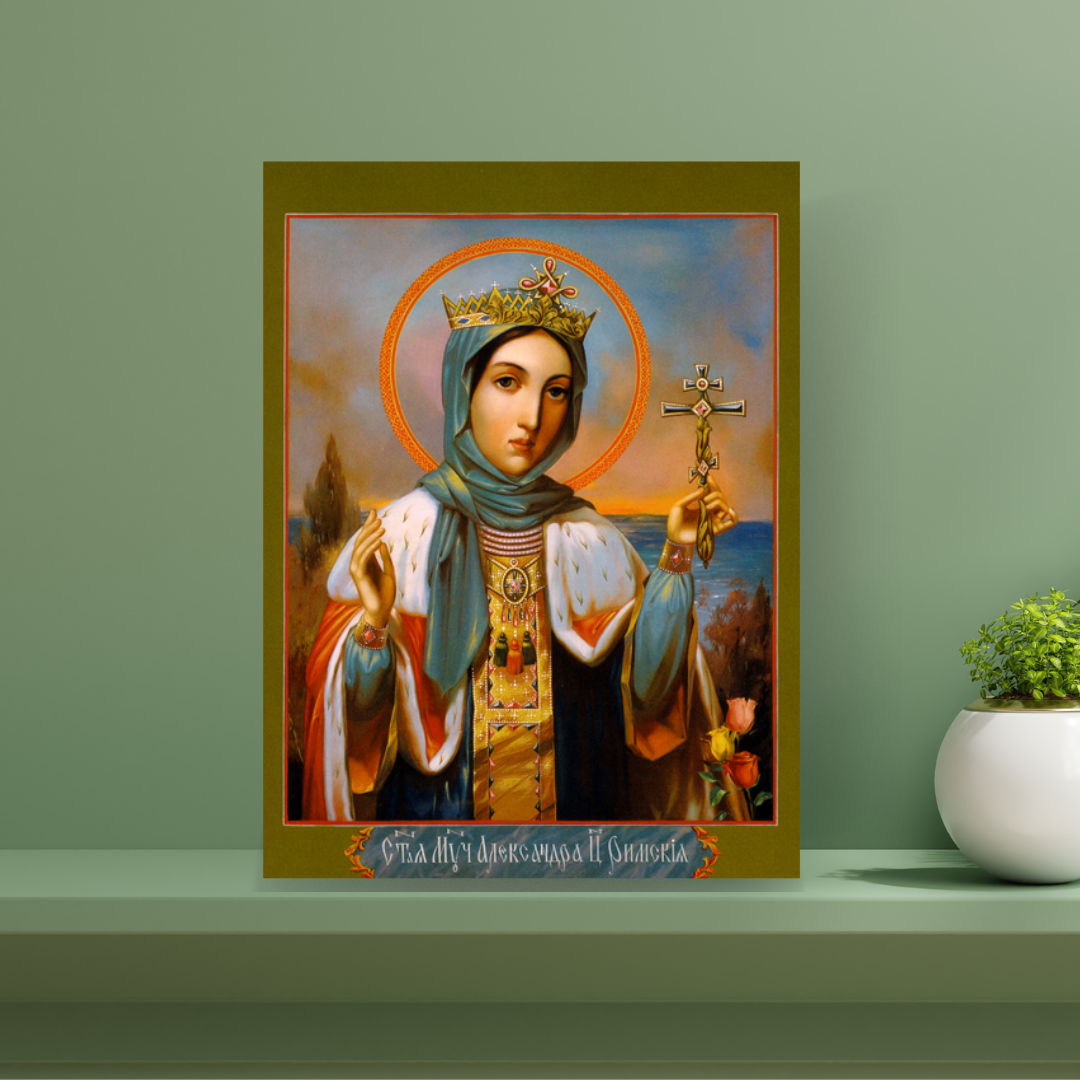 Handmade religious icon of Saint Alexandra Empress of Nicomedia