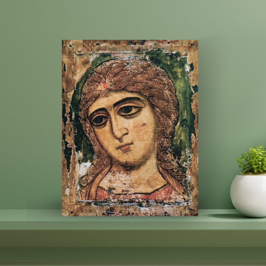 Spiritual home decor icon of Archangel Gabriel handmade and wax-coated