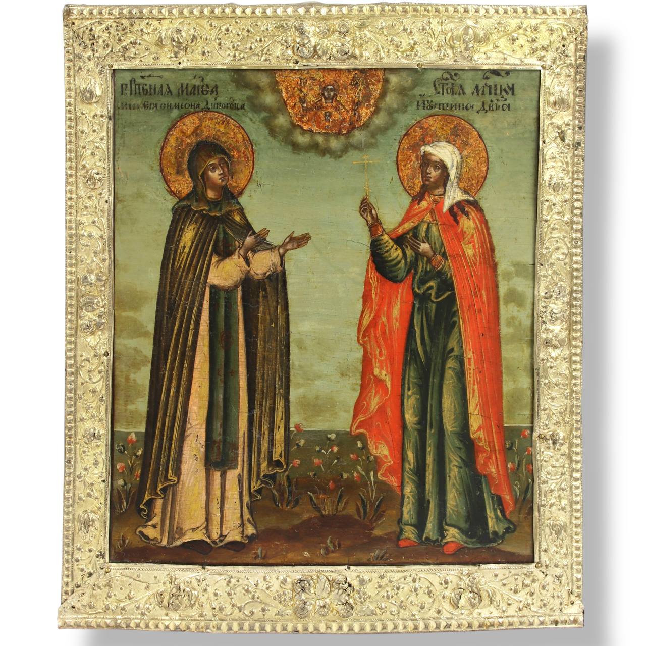 Martha of Antioch and Justina the Martyr. Wooden orthodox icon