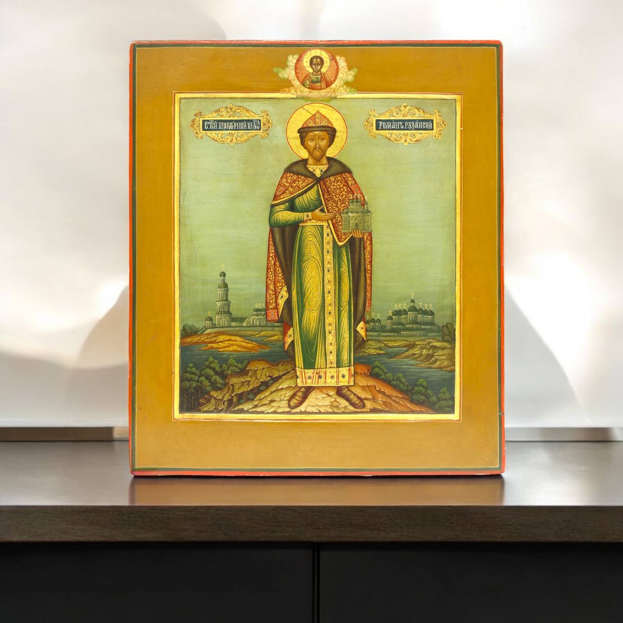 Saint Roman Olegovich of Ryazan, Right-Believing Prince. Wooden orthodox icon.