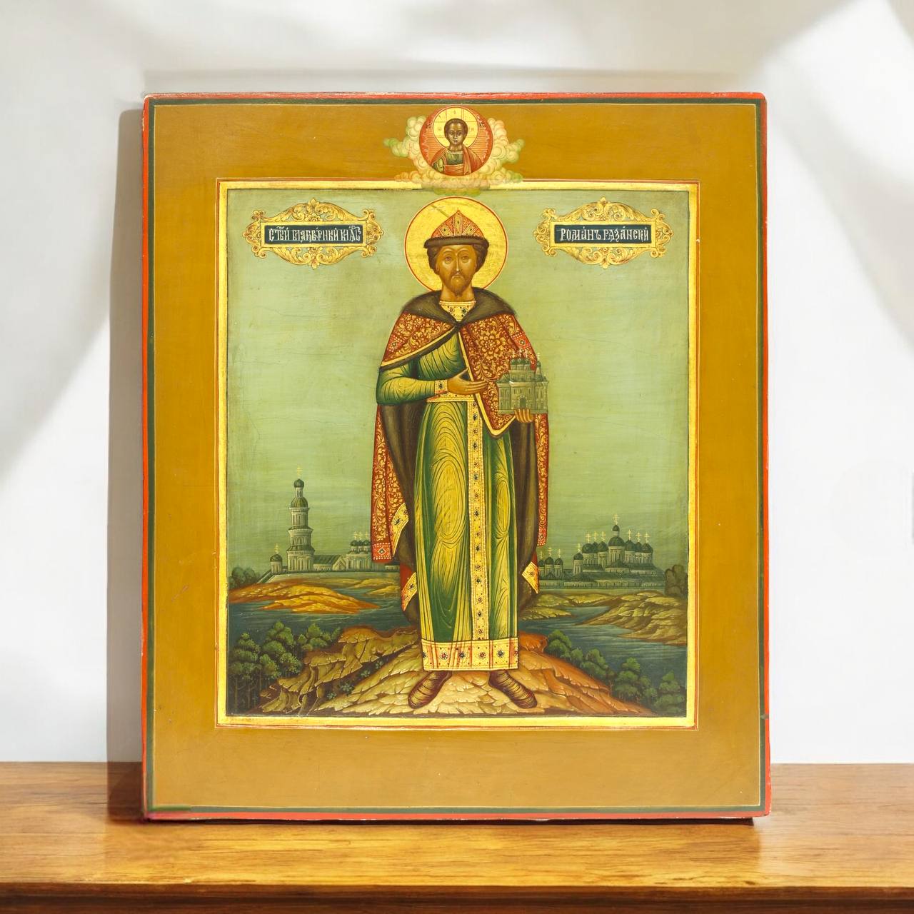 Saint Roman Olegovich of Ryazan, Right-Believing Prince. Wooden orthodox icon.