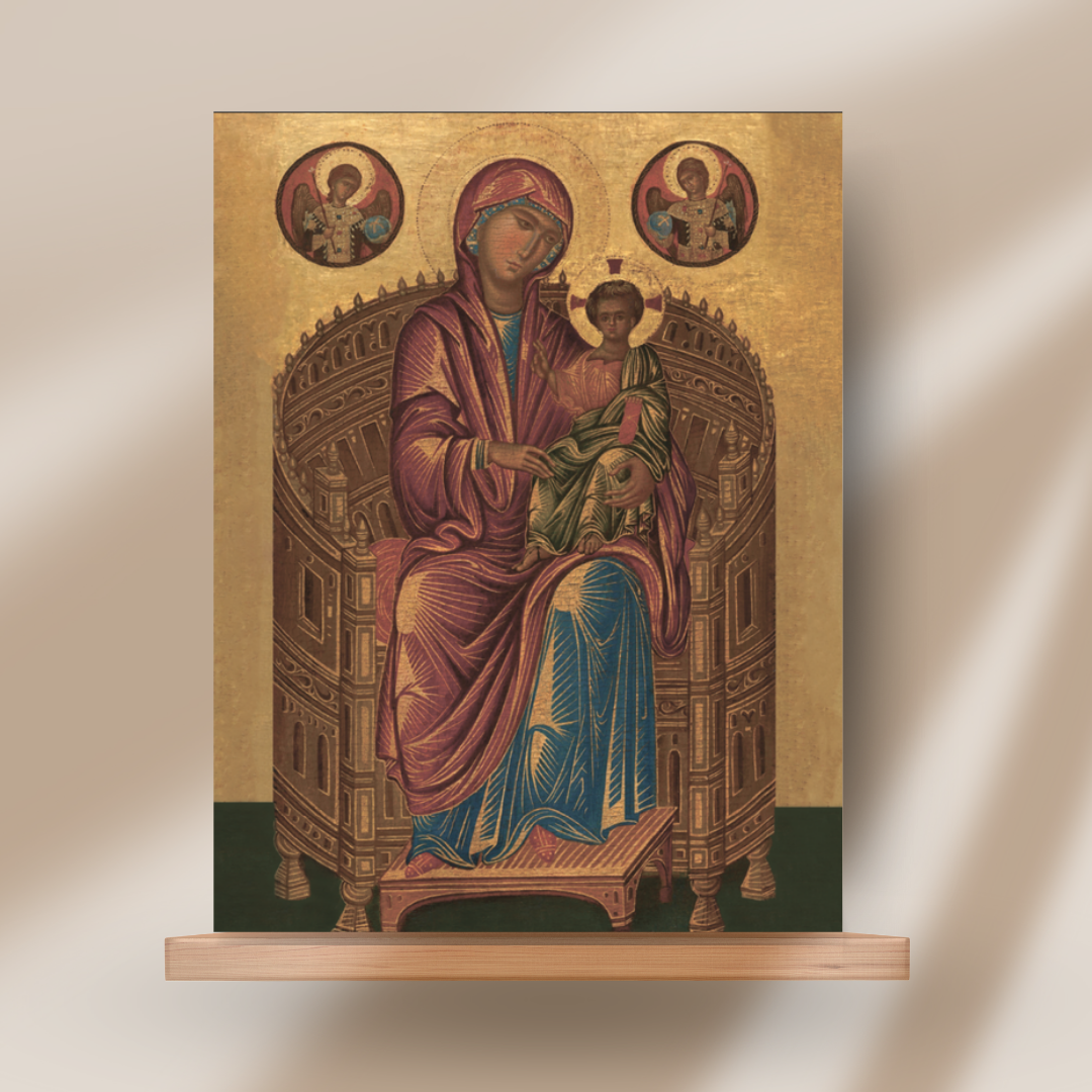 Icon of Virgin Mary and baby Jesus representing throne of divine wisdom