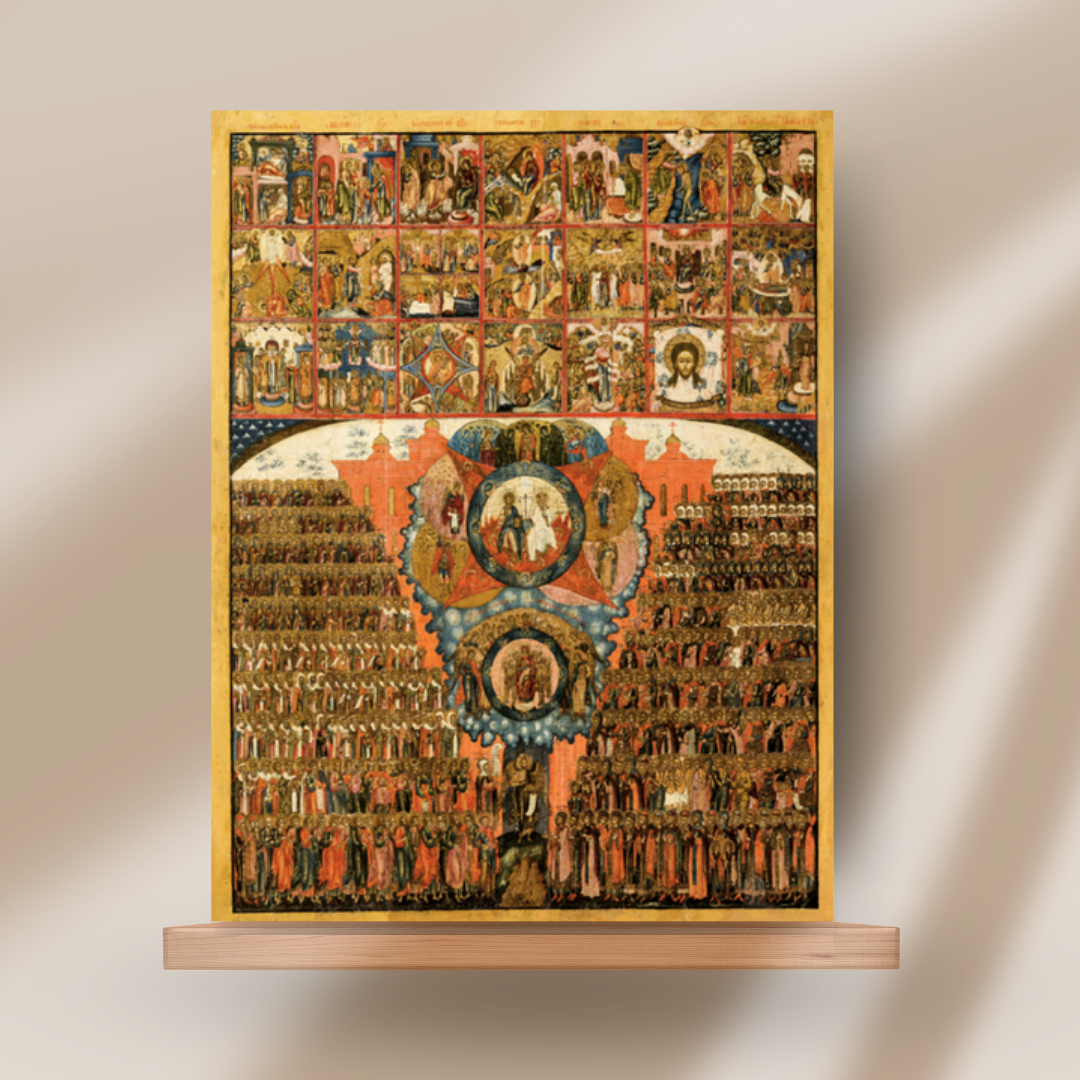 Synaxis of All Saints with Gospel Feasts Orthodox Wooden Icon