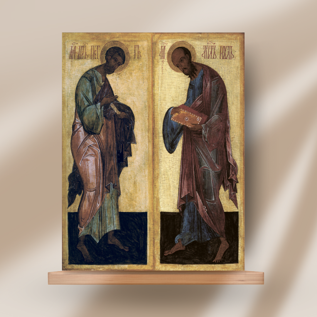 Orthodox Christian icon with deep theological symbolism of apostles Peter and Paul