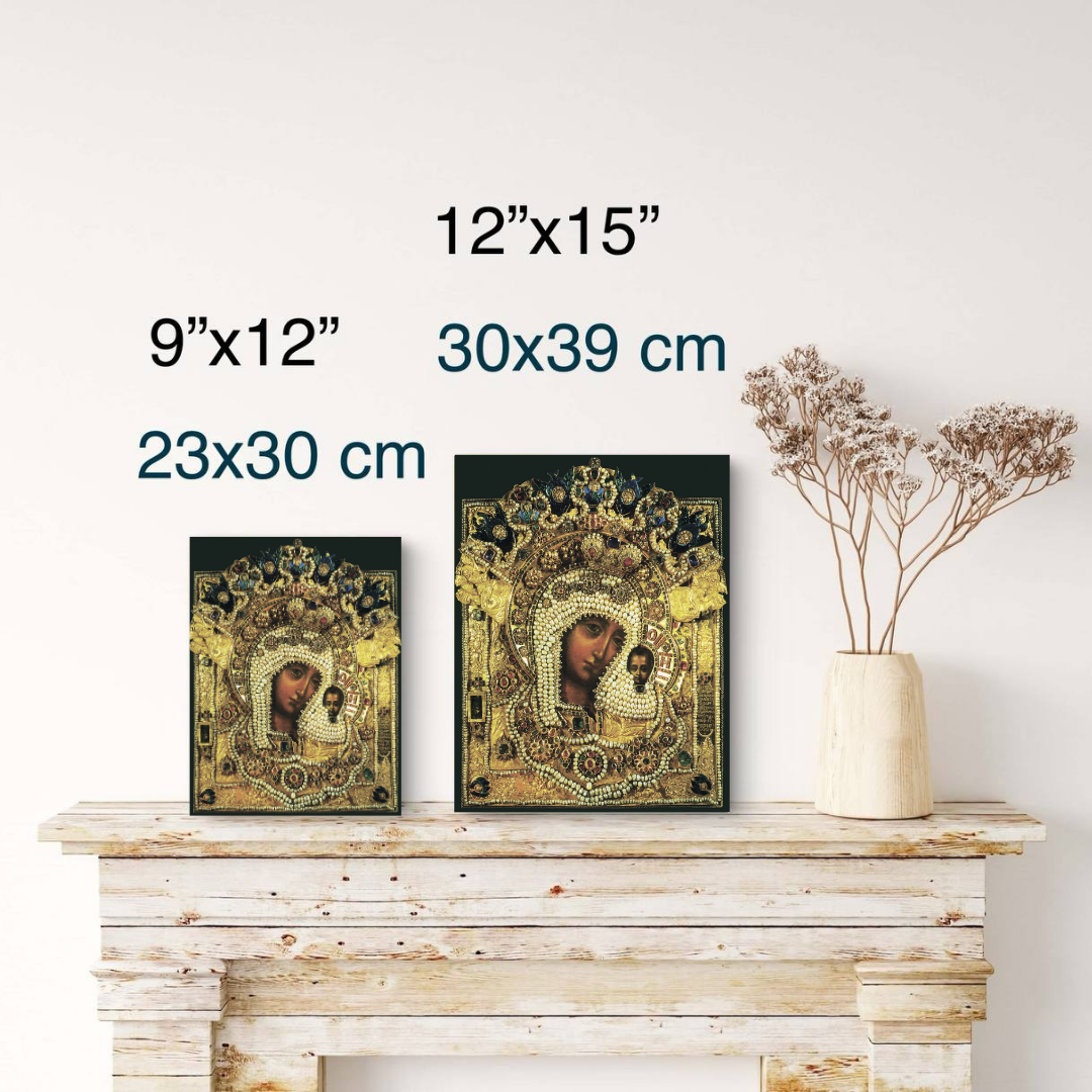 Historical Marian icon showing Russian Orthodox tradition and craftsmanship