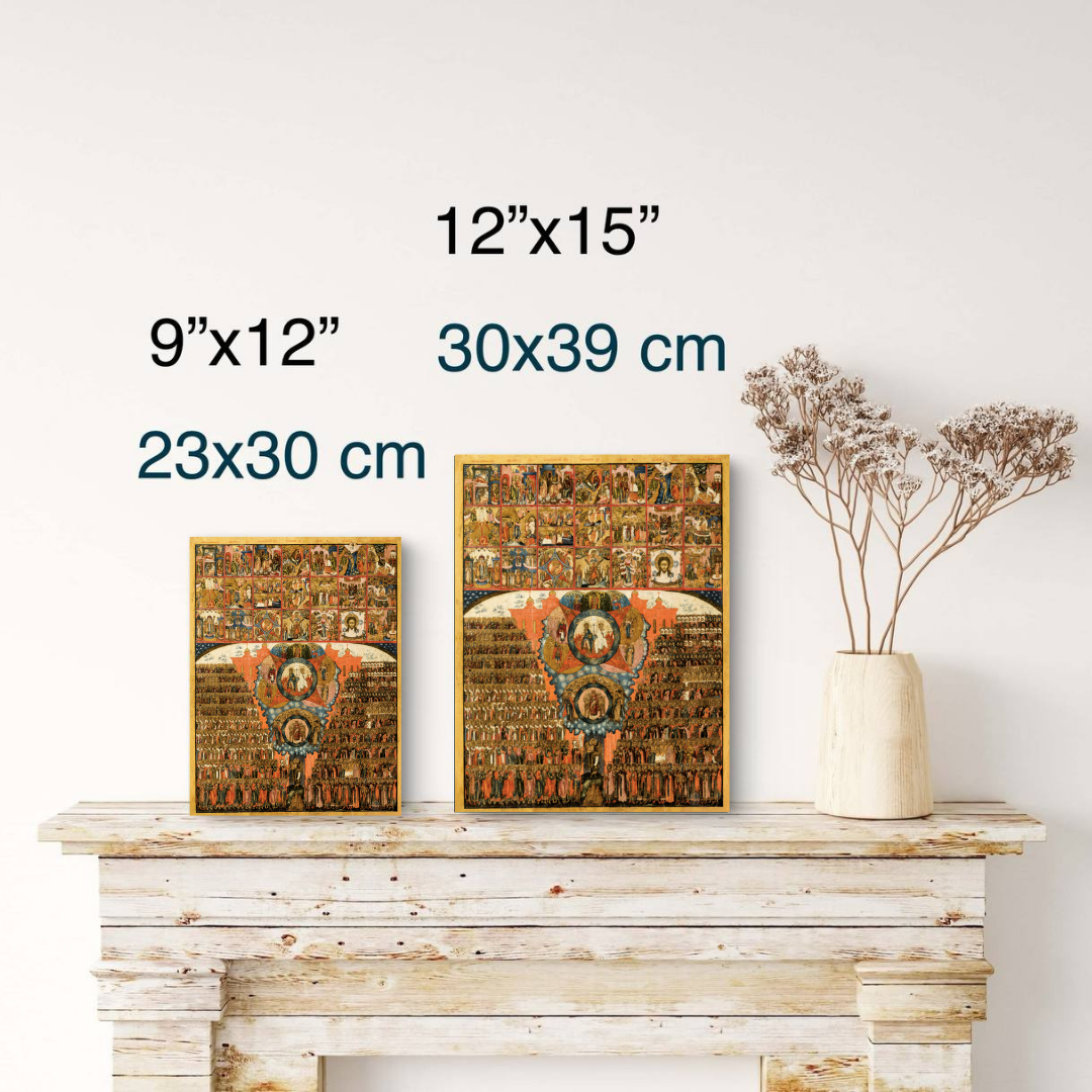 Christian icon with kleima panels of Gospel feast scenes