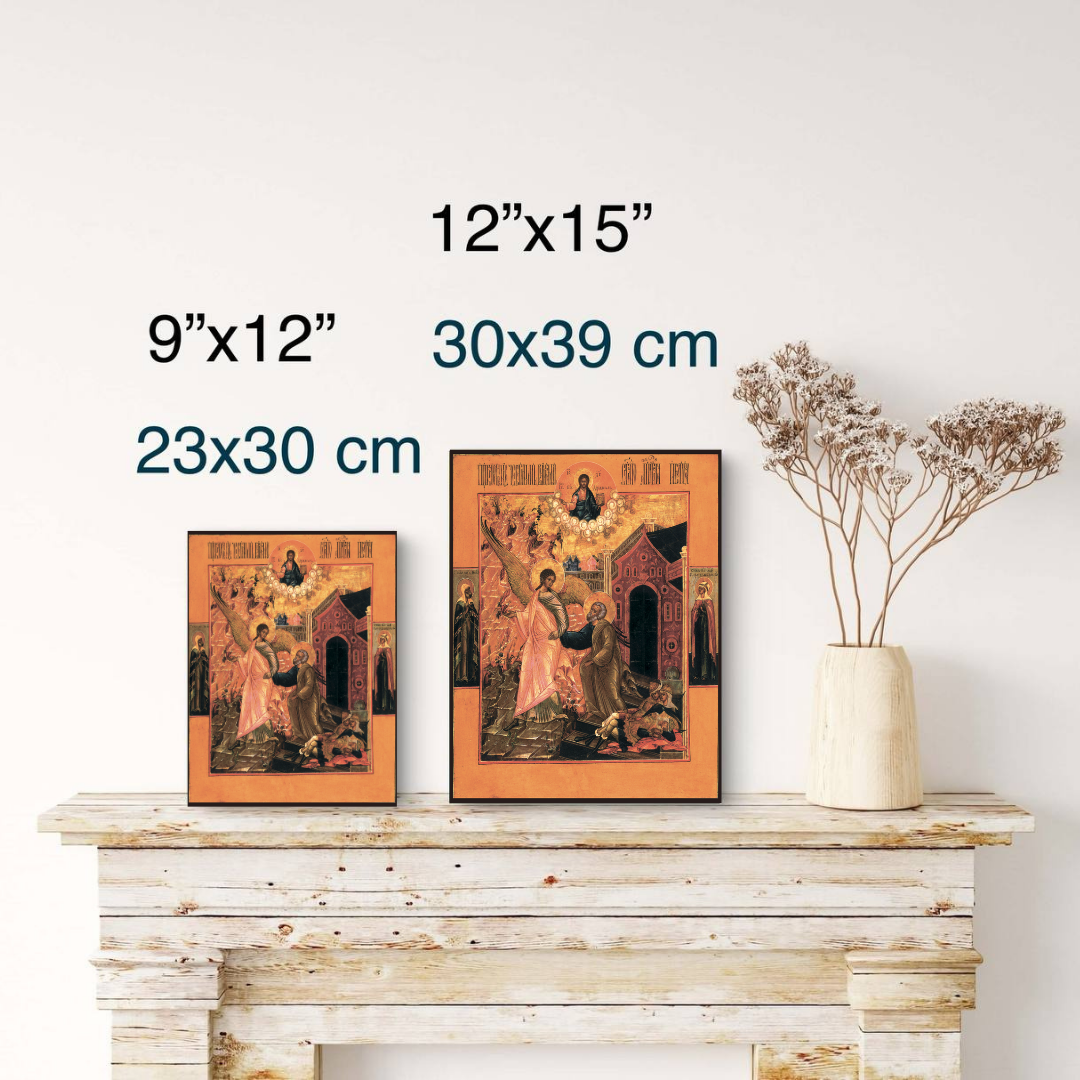 Christian icon of Saint Peter and the angel in prison from Acts 12