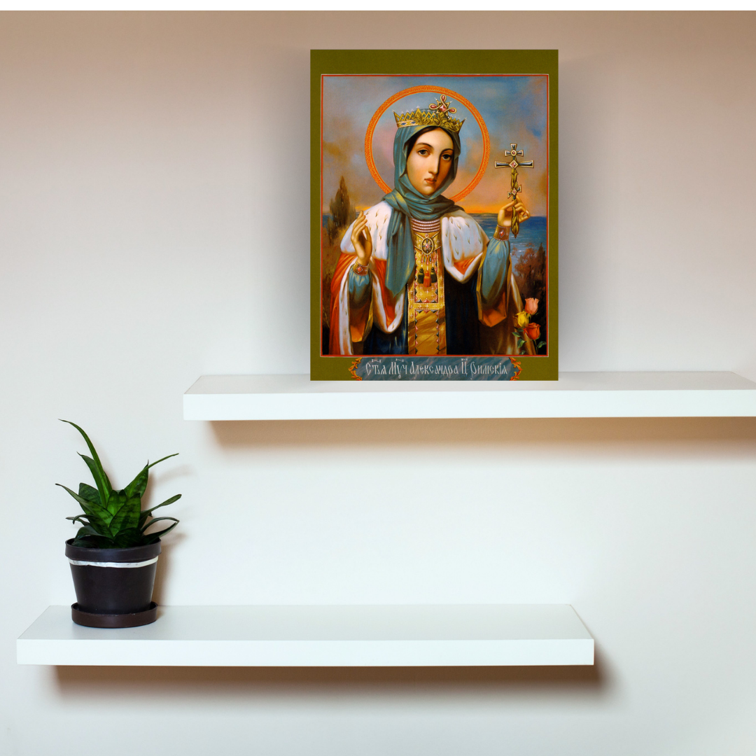 Empress Alexandra Orthodox icon printed on wood for wall decor