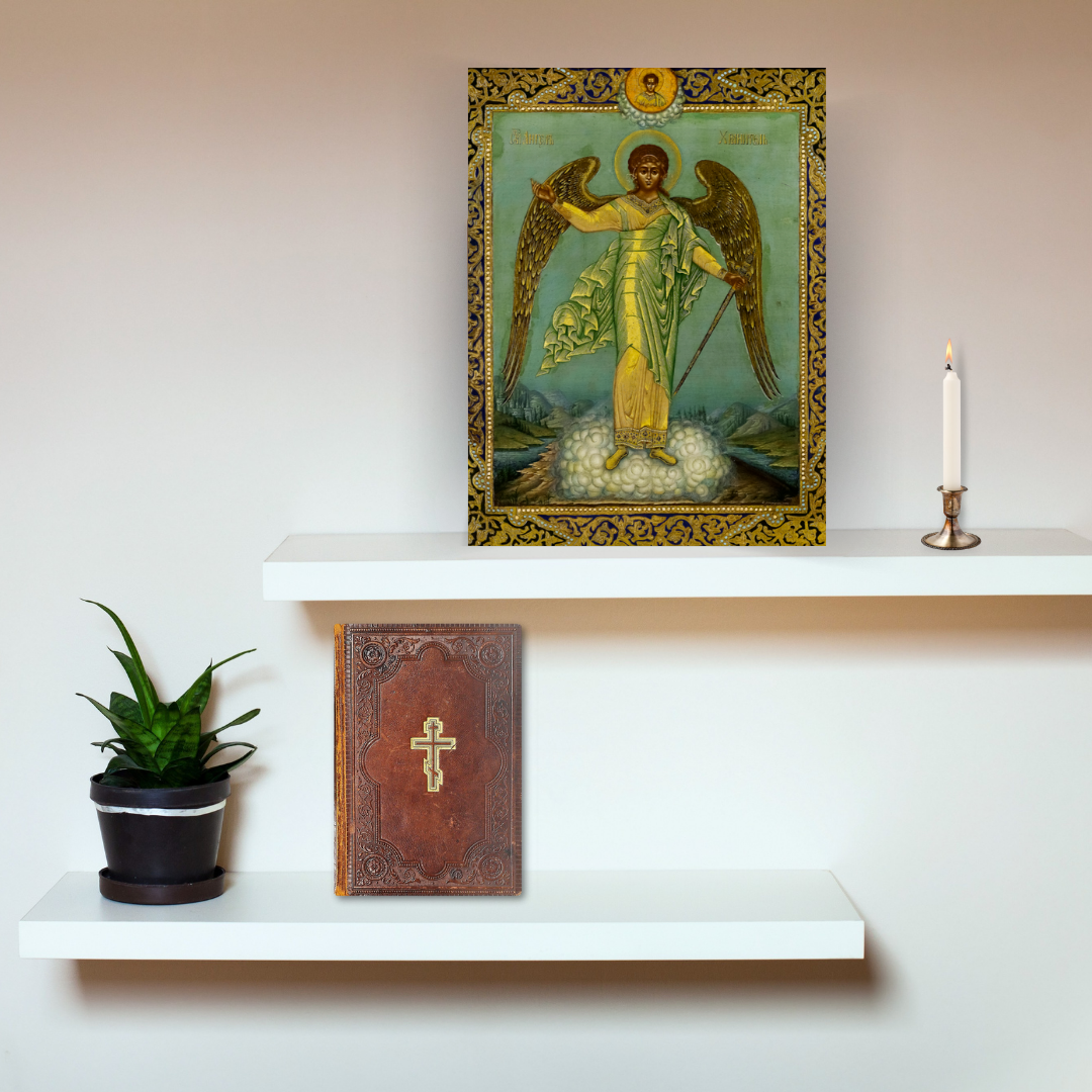 The Guardian Angel has a special place in Christian tradition â believed to accompany each person from birth, offering guidance and protection throughout life. With intricate detailing and radiant golden wings, this icon reflects traditional Orthodox artistry and devotion.