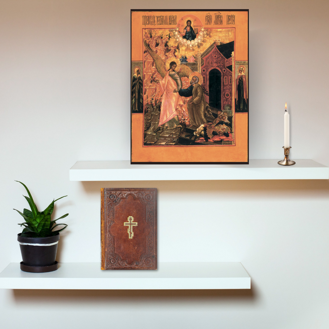 Wooden Orthodox icon with Saints John and Paraskeva in margins
