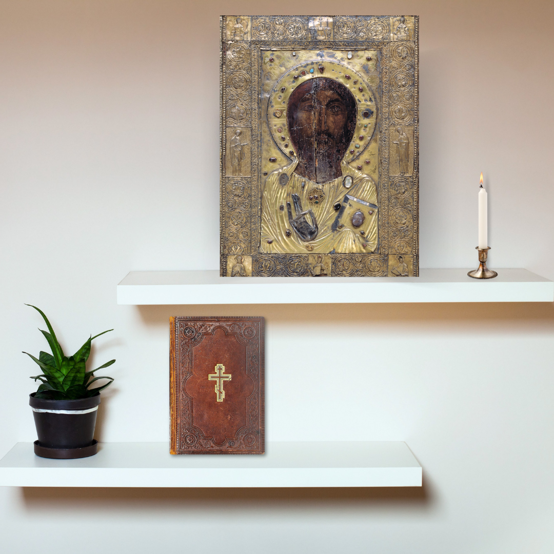 Ancient style Orthodox Christ icon printed on wood with mineral pigments