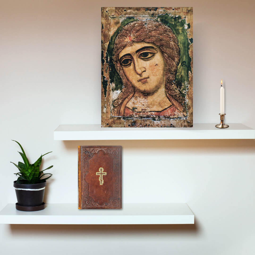 Orthodox religious art featuring golden hair angel messenger of God