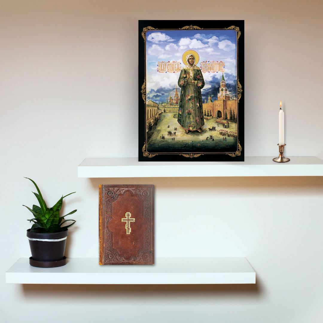 Handmade religious wooden icon of Matrona of Moscow for home altar