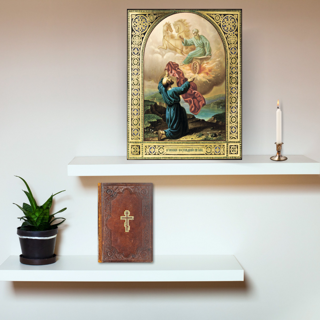 Elijah and Elisha biblical Orthodox wall icon on wood