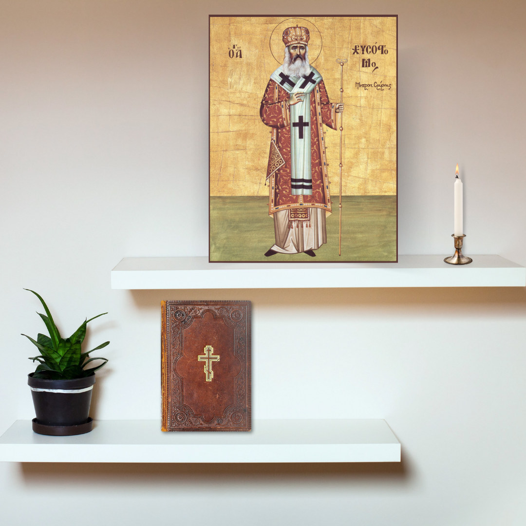 Saint Chrysostomos Orthodox martyr bishop icon Byzantine religious wall art