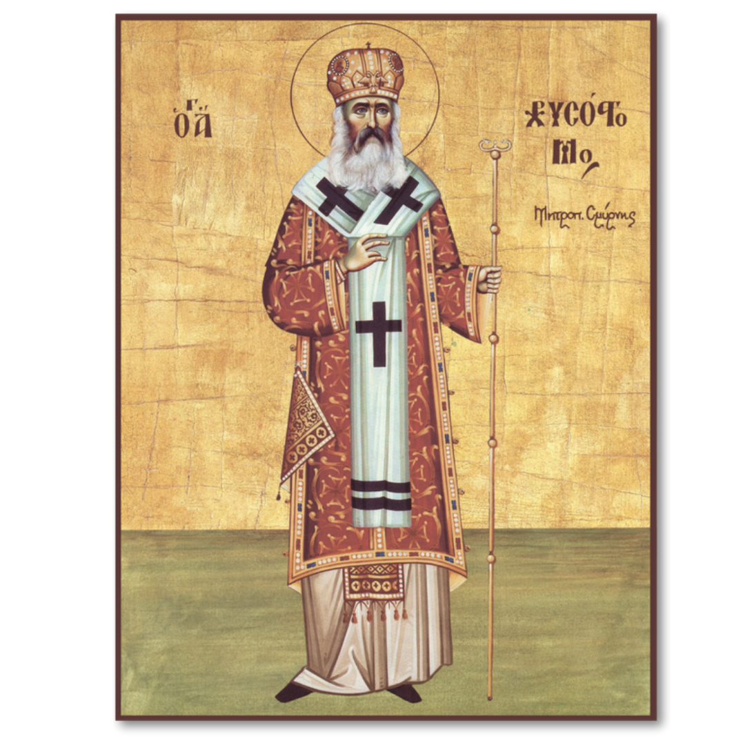 Orthodox Icon of Saint Chrysostomos of Smyrna Metropolitan Martyr of Asia Minor Handmade Wooden Christian Wall Art Religious Home Decor