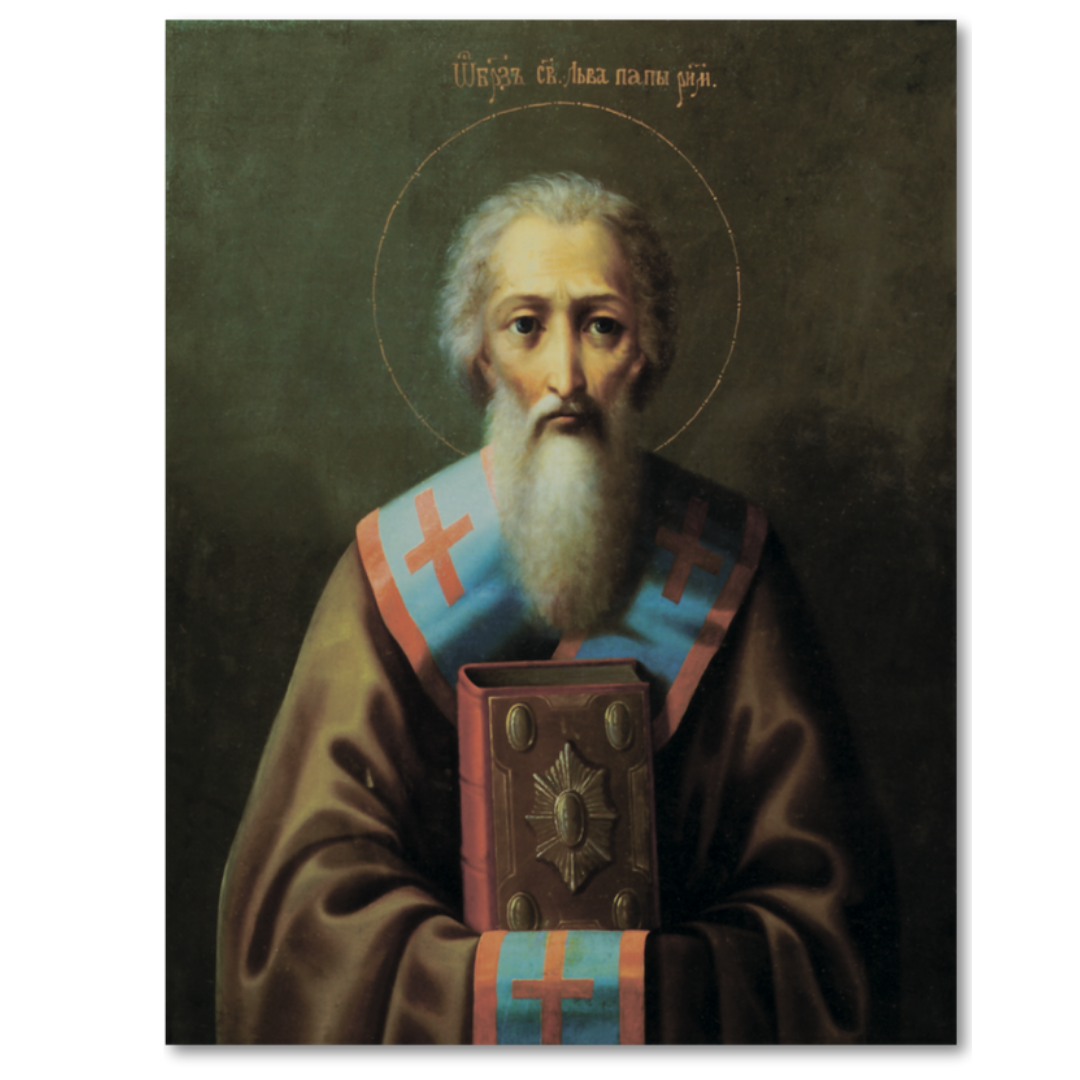 This exquisite wooden icon honors Saint Leo the Great (Pope Leo I) – a revered Church Father and theologian who served as Pope of Rome from 440 to 461 AD