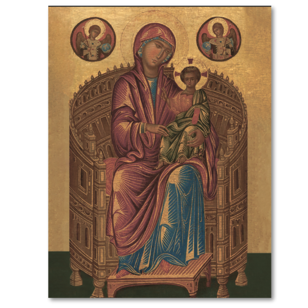 Orthodox Icon Virgin Mary Hodegetria on Throne with Christ Child Byzantine Style