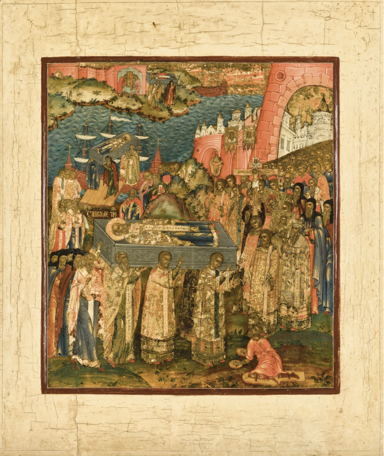 Wooden Icon of the transfer of the relics of St. Nicholas the Wonderworker from Myra in Lycia to Bari