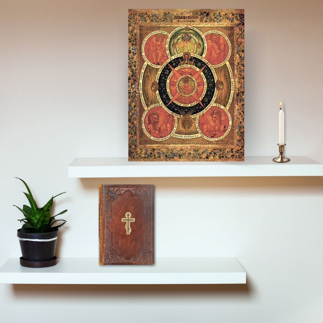 The All-Seeing Eye of God Rare orthodox icon Holy Trinity, Mother of God and four evangelists