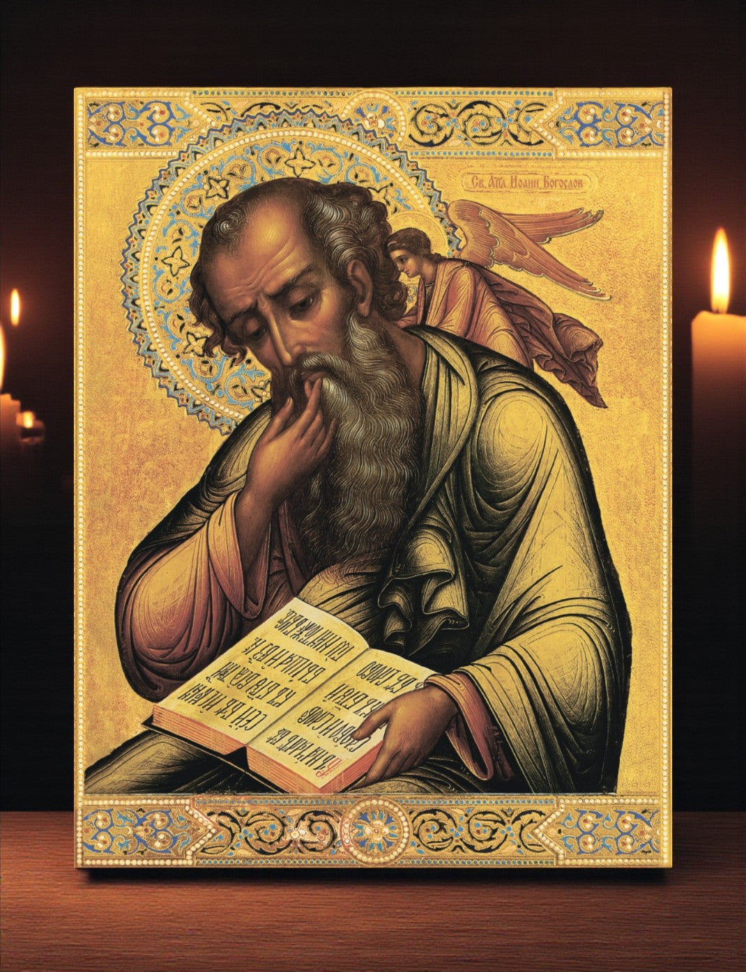 Orthodox wooden panel icon of Apostle John for devotion