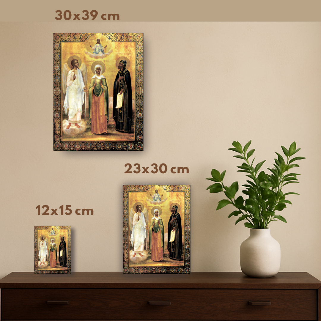 Icon of the Holy Martyr Natalia, featuring the Guardian Angel and Saint Procopius the Decapolite