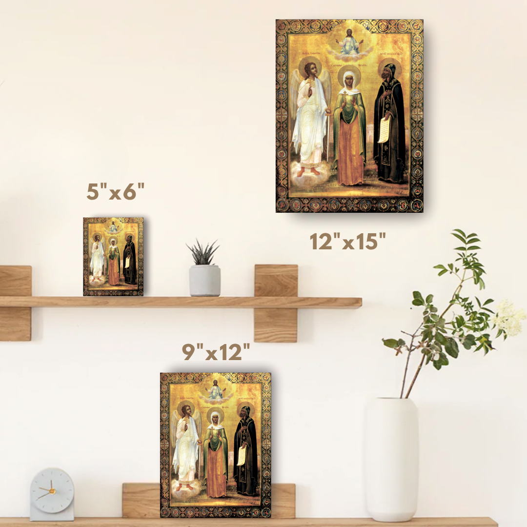 Icon of the Holy Martyr Natalia, featuring the Guardian Angel and Saint Procopius the Decapolite