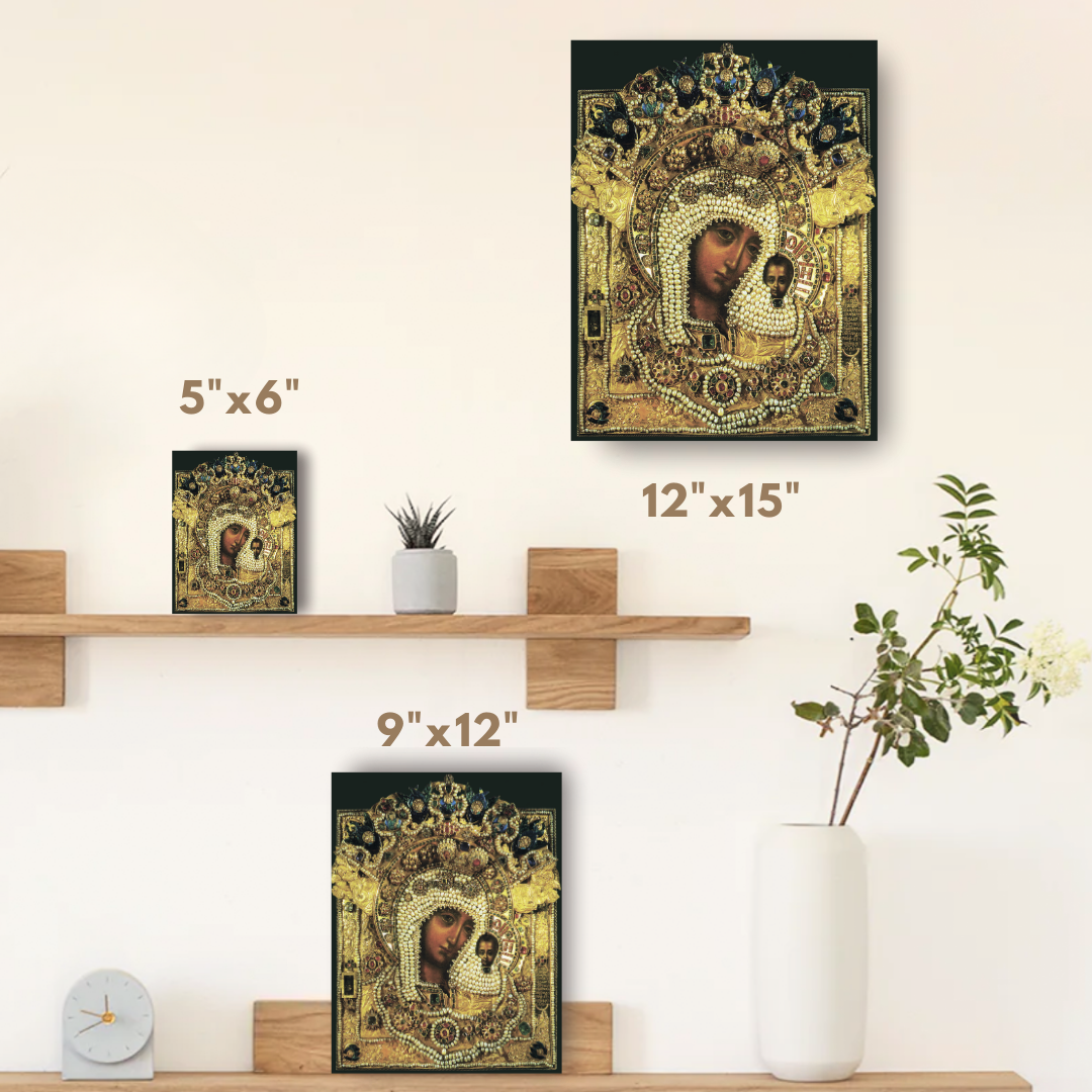 Kazan Mother of God Icon Orthodox Russian Handmade Wooden Religious Wall Art