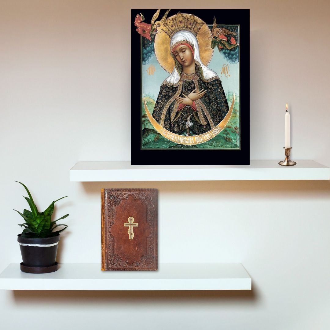 Our Lady of the Gate of Dawn "Ostrobramskaya" Mother of God Virgin Mary the Theotokos icon. Wooden orthodox icon