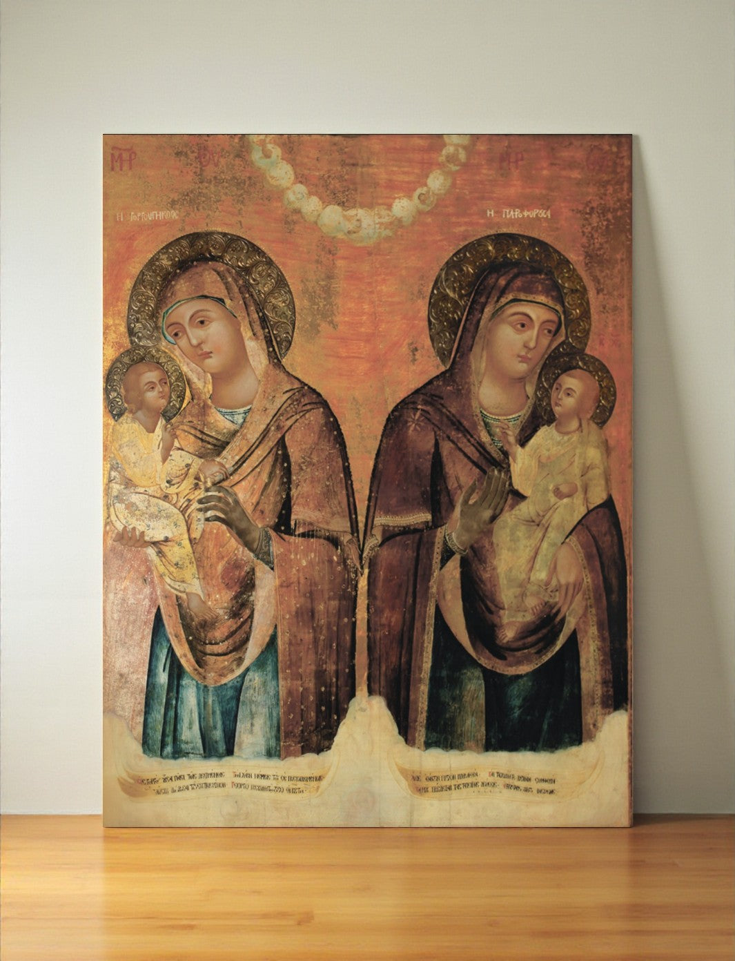 This sacred icon unites two miraculous depictions of the Theotokos, venerated for centuries by the faithful: “Quick to Hear” (Быстрослышащая) on the left and “Swift to Answer” (Быстроотвечающая) on the right.