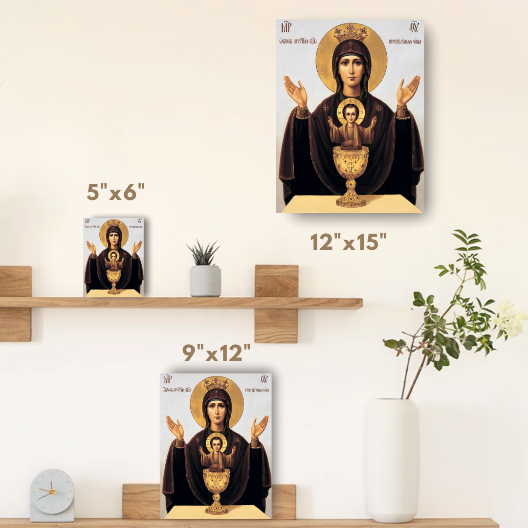 Mother of God Virgin Mary Inexhaustible Chalice Wooden Orthodox Icon | Healing and Protection